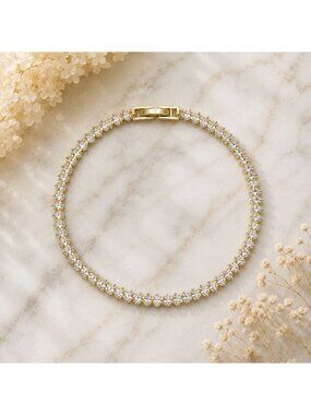 Vintage Tennis Bracelet Made with Swarovski Crystal Marquise Cut Gold Overlay